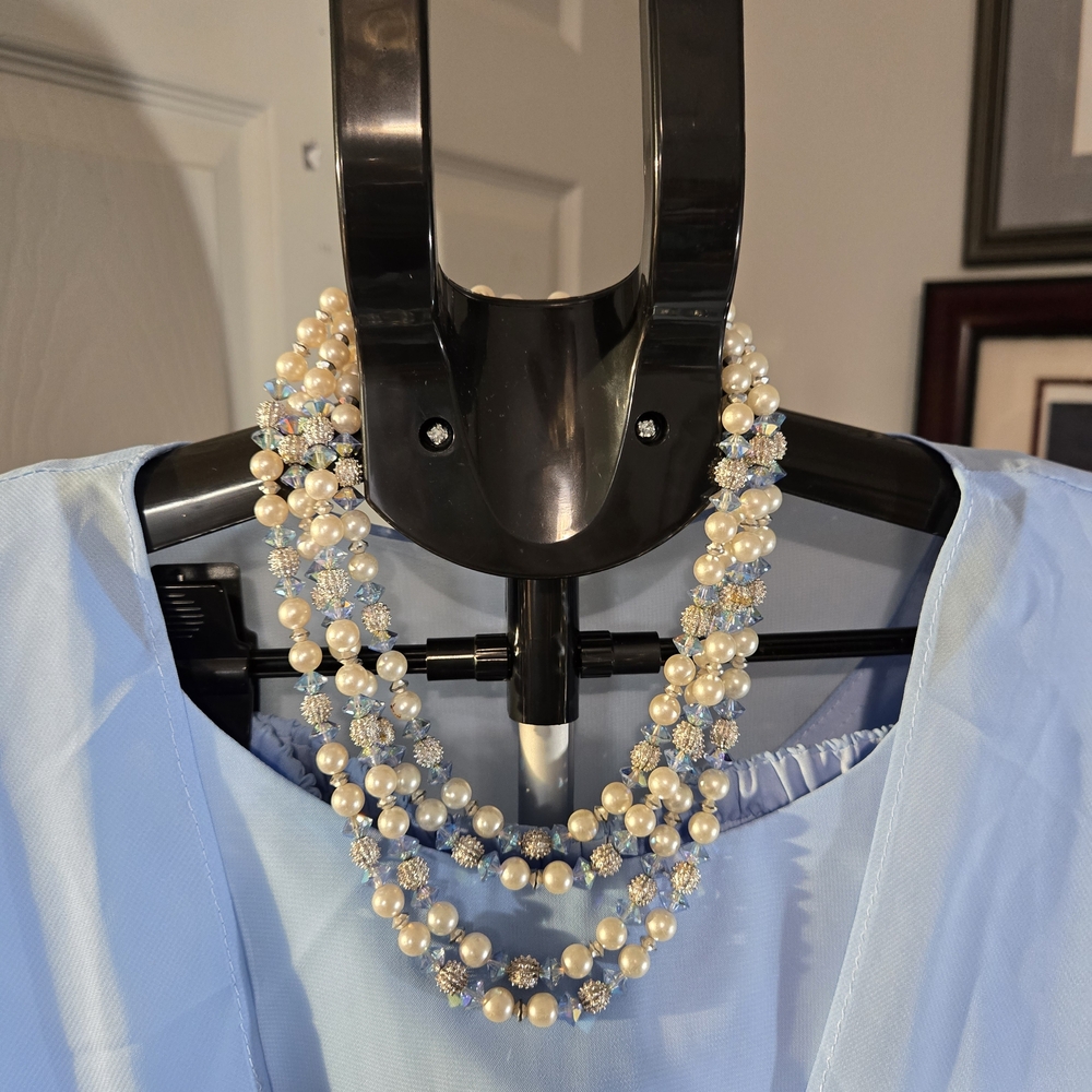 Light Blue Women's Chiffon Layered Tunic and Pant Set - Picture 3 of 5